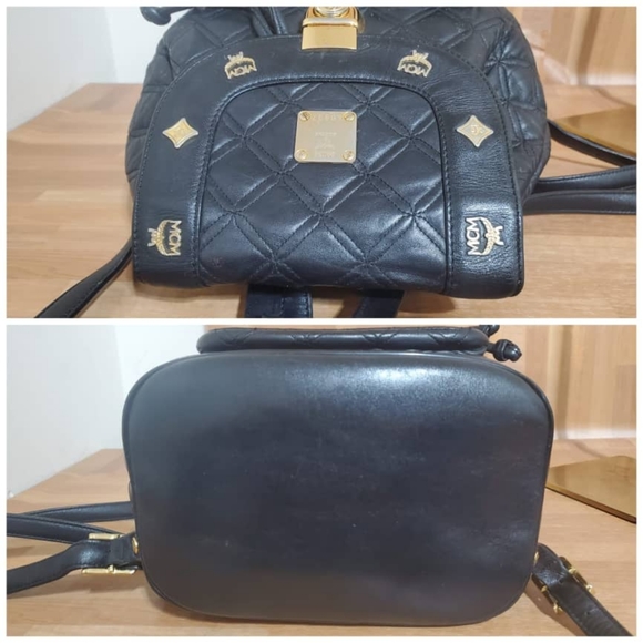 Authentic MCM Black Quilted Leather Stark Gold Embellished Backpack - Picture 6 of 9